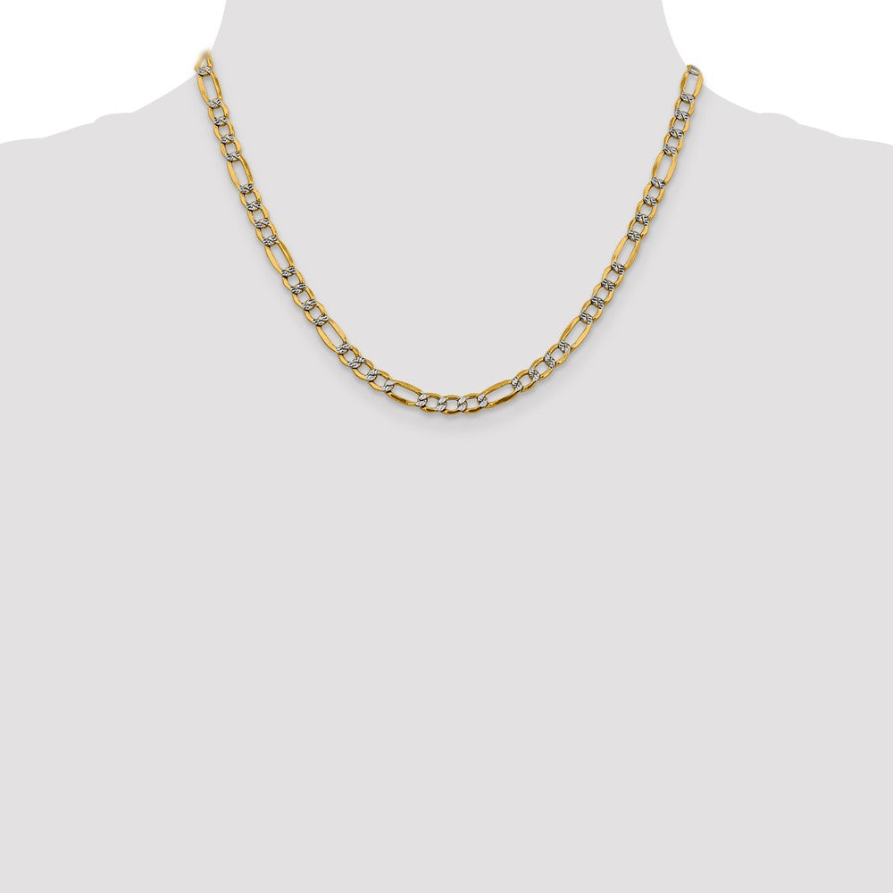 14K 18 inch 5.25mm Semi-Solid with Rhodium Pav Figaro with Lobster Clasp Chain