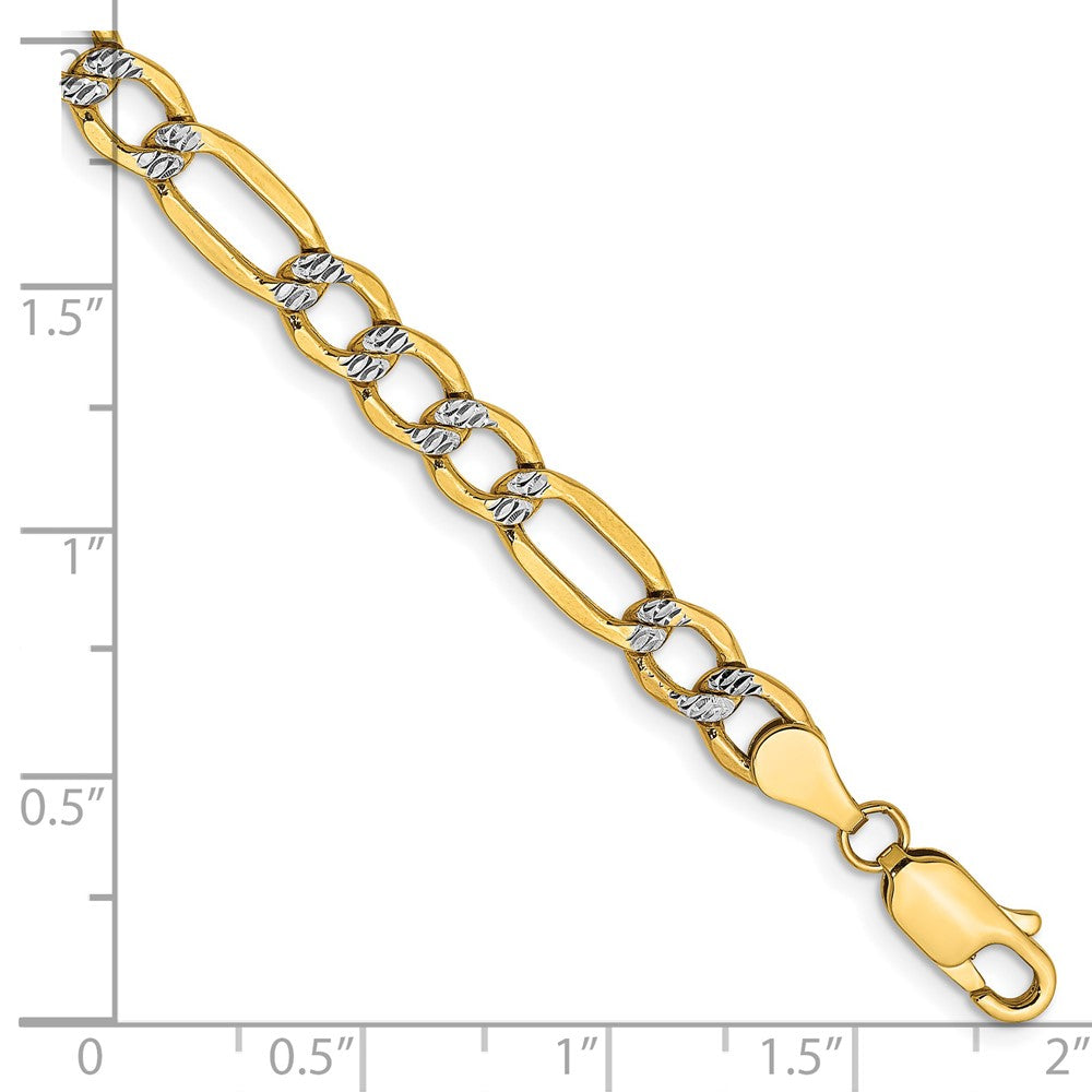 14K 9 inch 5.25mm Semi-Solid with Rhodium Pav Figaro with Lobster Clasp Chain