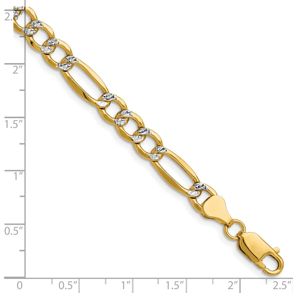 14k 6.5mm Semi-solid with Rhodium Pav Figaro Chain
