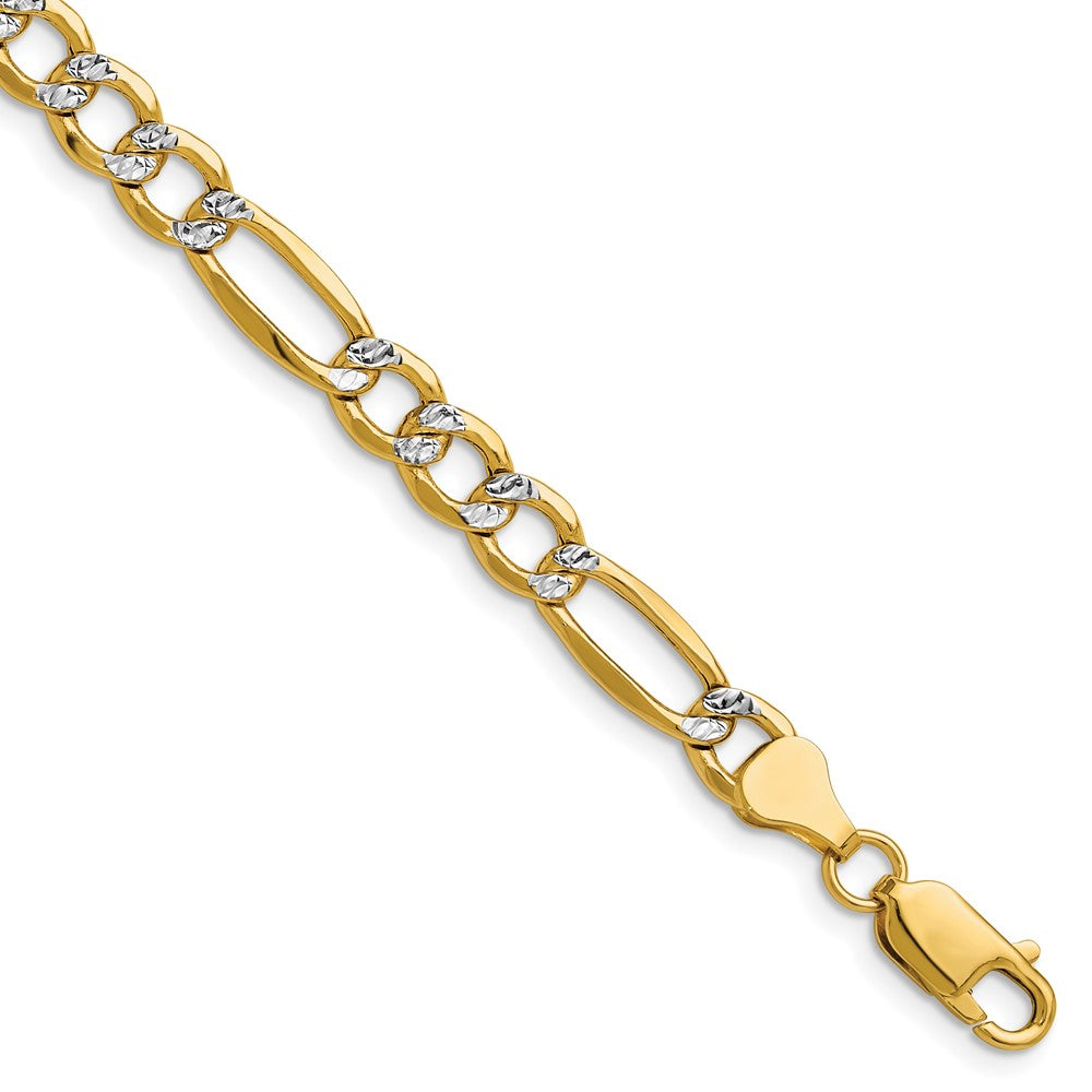 14k 6.5mm Semi-solid with Rhodium Pav Figaro Chain