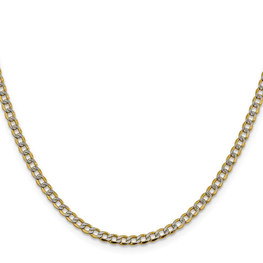 14K 24 inch 3.4mm Semi-Solid with Rhodium Pav Curb with Lobster Clasp Chain