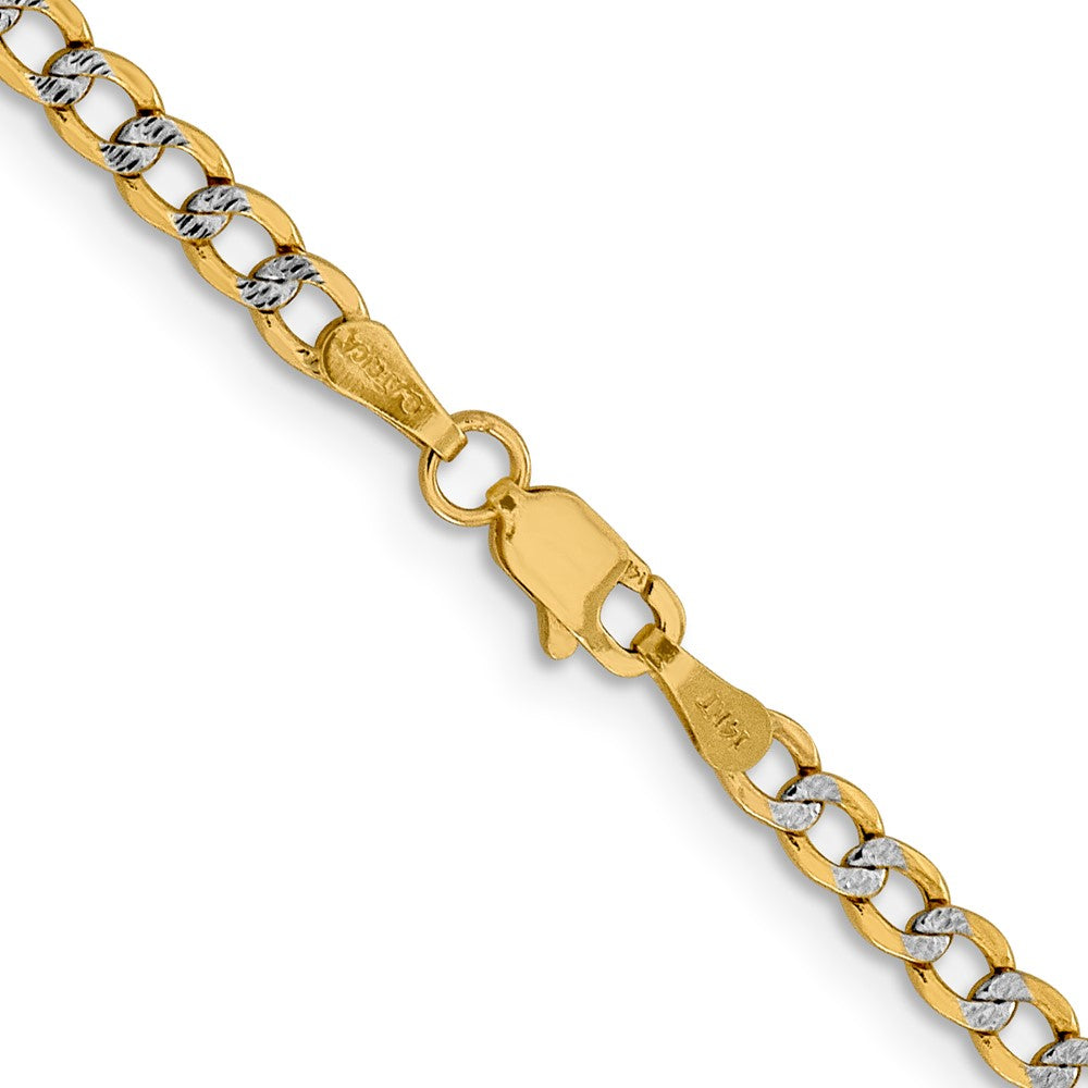 14K 16 inch 3.4mm Semi-Solid with Rhodium Pav Curb with Lobster Clasp Chain