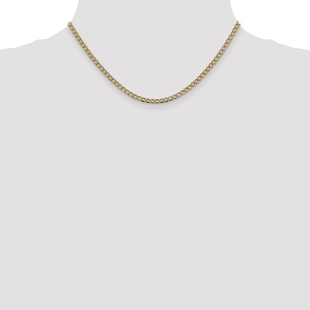 14K 16 inch 3.4mm Semi-Solid with Rhodium Pav Curb with Lobster Clasp Chain