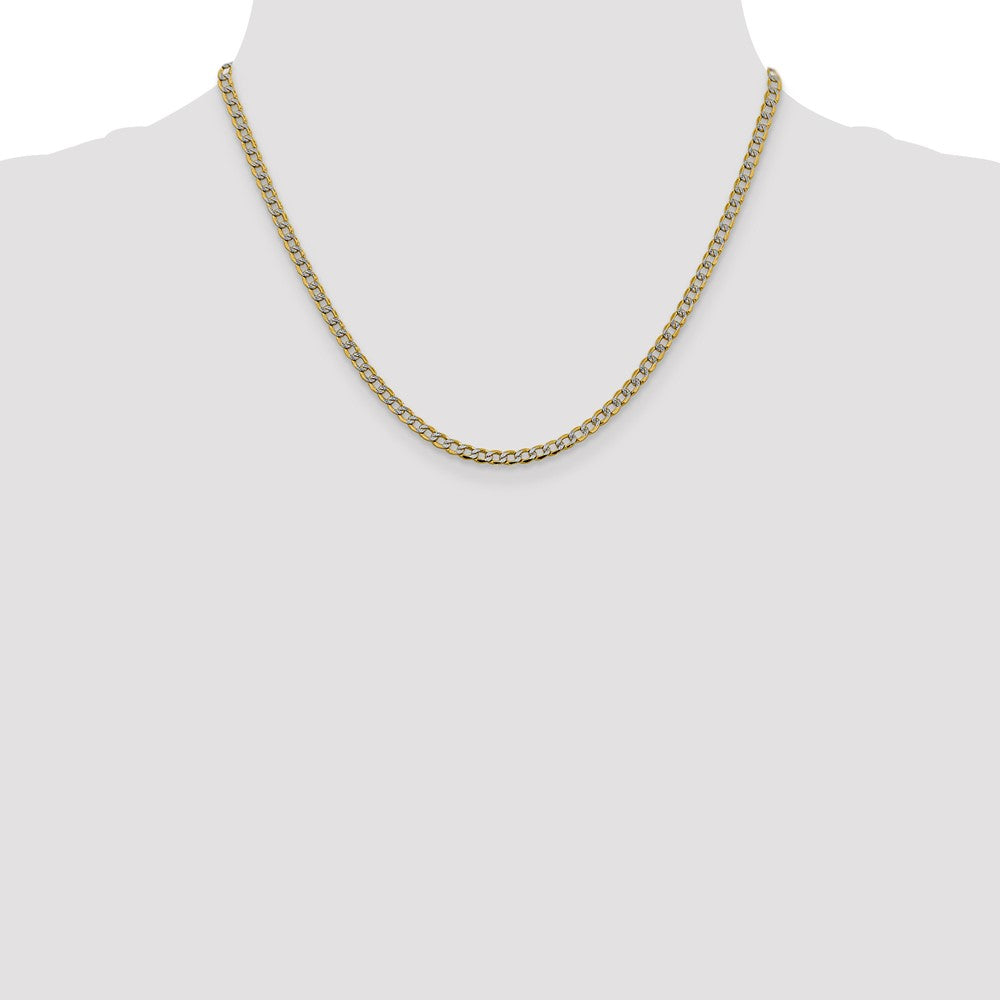 14K 18 inch 3.4mm Semi-Solid with Rhodium Pav Curb with Lobster Clasp Chain