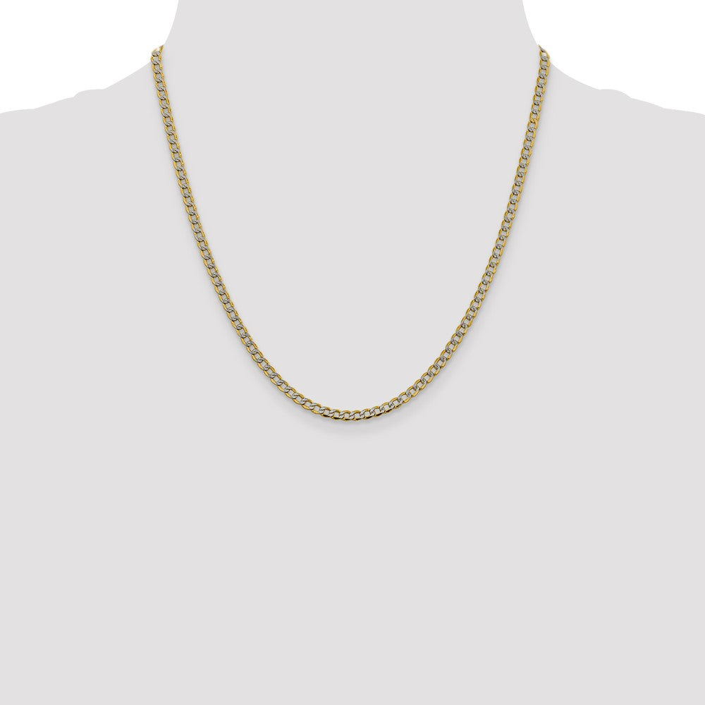 14K 20 inch 3.4mm Semi-Solid with Rhodium Pav Curb with Lobster Clasp Chain
