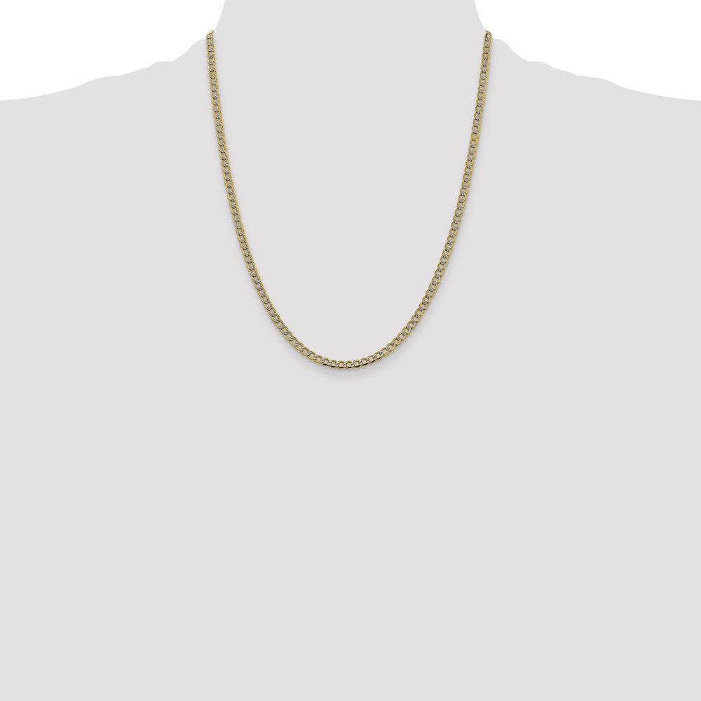 14K 22 inch 3.4mm Semi-Solid with Rhodium Pav Curb with Lobster Clasp Chain