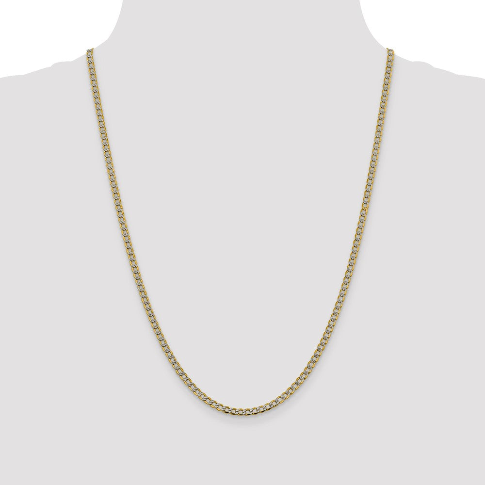 14K 24 inch 3.4mm Semi-Solid with Rhodium Pav Curb with Lobster Clasp Chain