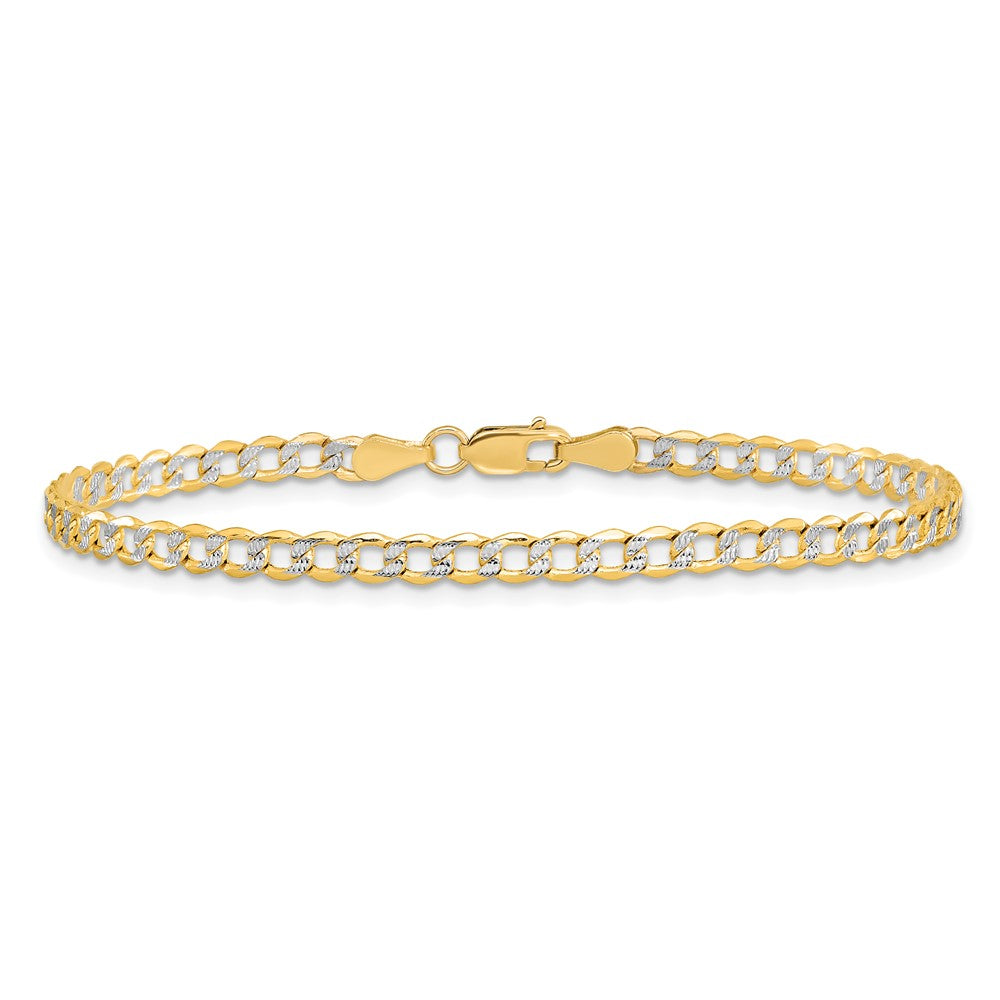 14K 7 inch 3.4mm Semi-Solid with Rhodium Pav Curb with Lobster Clasp Bracelet