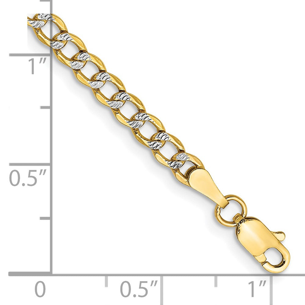 14K 8 inch 3.4mm Semi-Solid with Rhodium Pav Curb with Lobster Clasp Bracelet