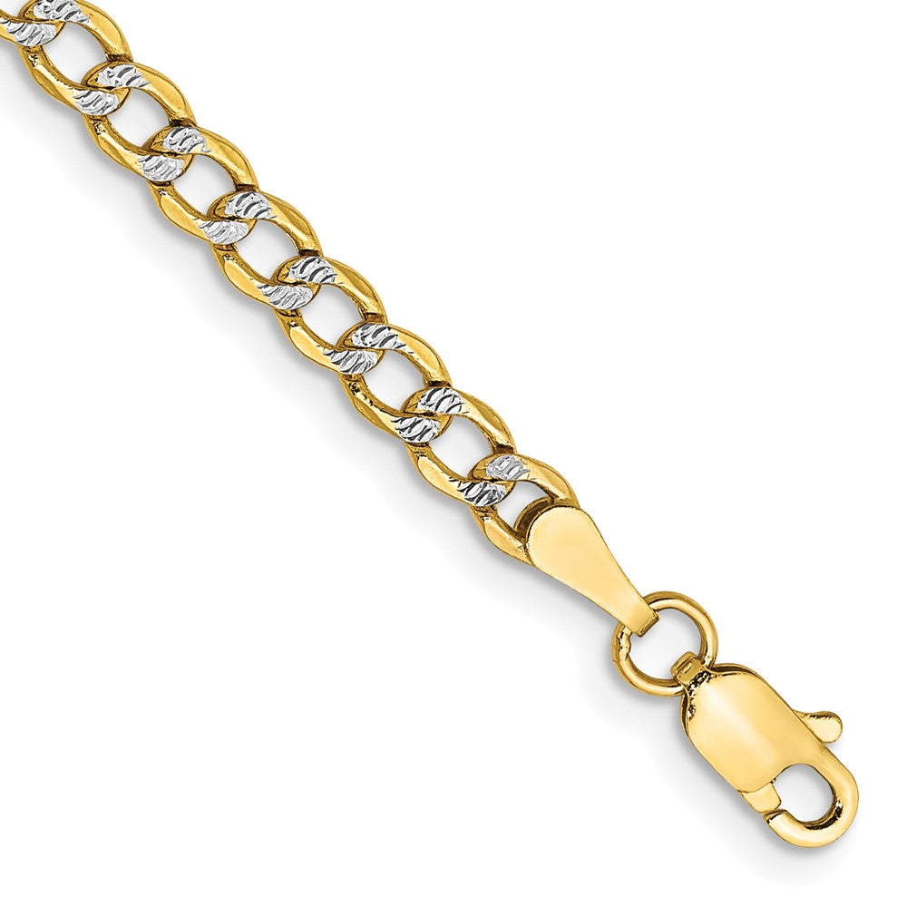 14K 7 inch 3.4mm Semi-Solid with Rhodium Pav Curb with Lobster Clasp Bracelet