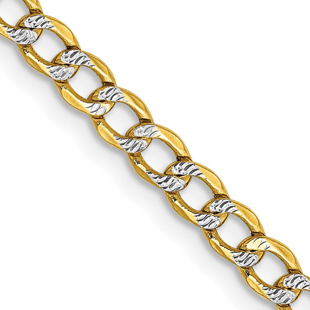 14K 16 inch 3.4mm Semi-Solid with Rhodium Pav Curb with Lobster Clasp Chain