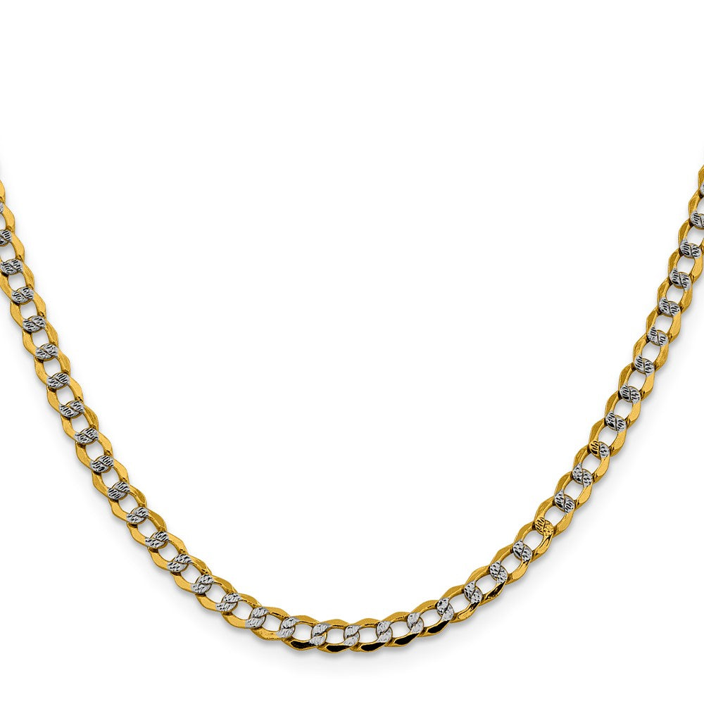 14K 16 inch 4.3mm Semi-Solid with Rhodium Pav Curb with Lobster Clasp Chain