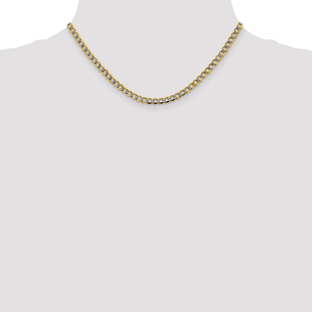 14K 16 inch 4.3mm Semi-Solid with Rhodium Pav Curb with Lobster Clasp Chain