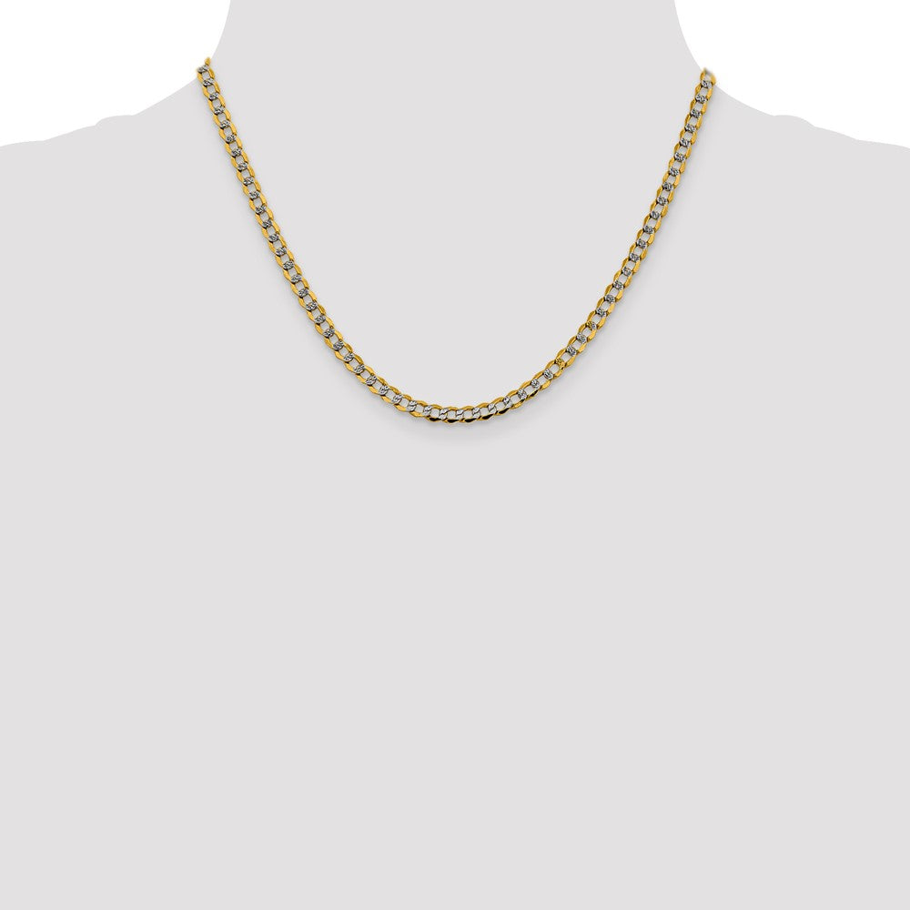 14K 18 inch 4.3mm Semi-Solid with Rhodium Pav Curb with Lobster Clasp Chain