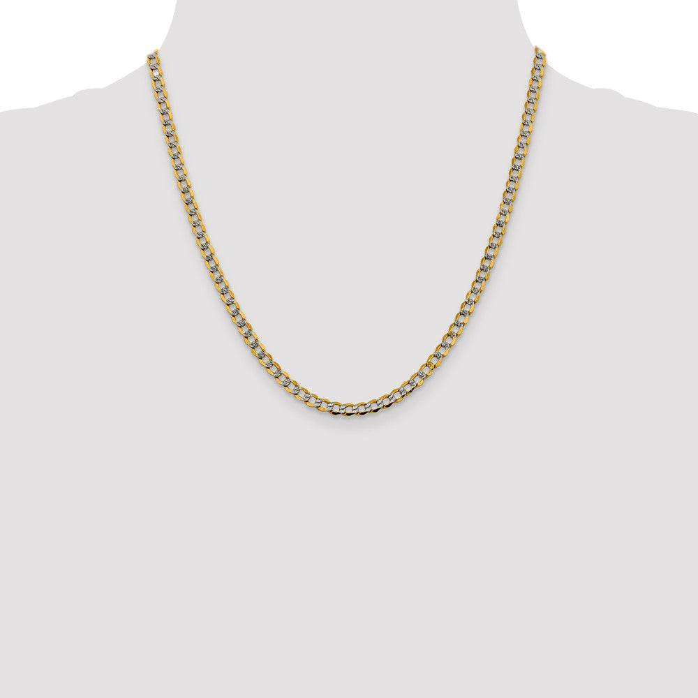14K 20 inch 4.3mm Semi-Solid with Rhodium Pav Curb with Lobster Clasp Chain