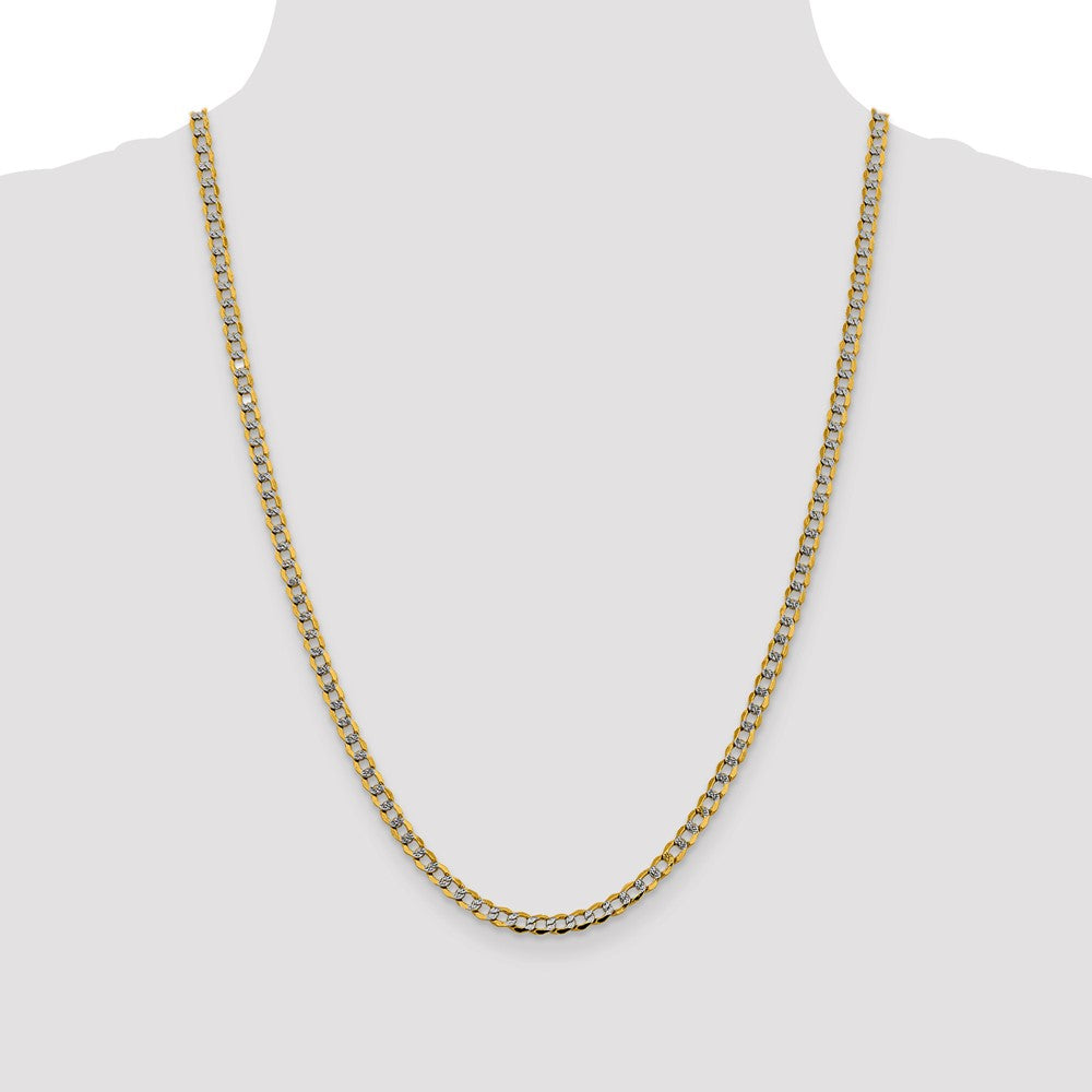 14K 24 inch 4.3mm Semi-Solid with Rhodium Pav Curb with Lobster Clasp Chain
