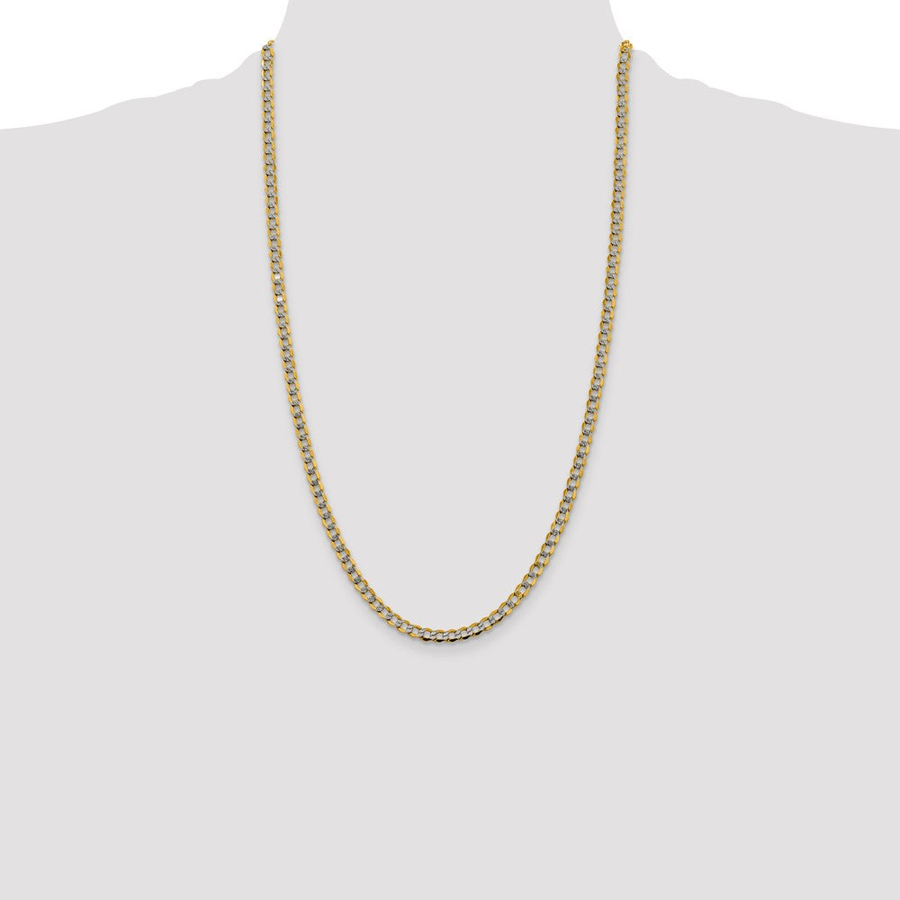 14K 26 inch 4.3mm Semi-Solid with Rhodium Pav Curb with Lobster Clasp Chain