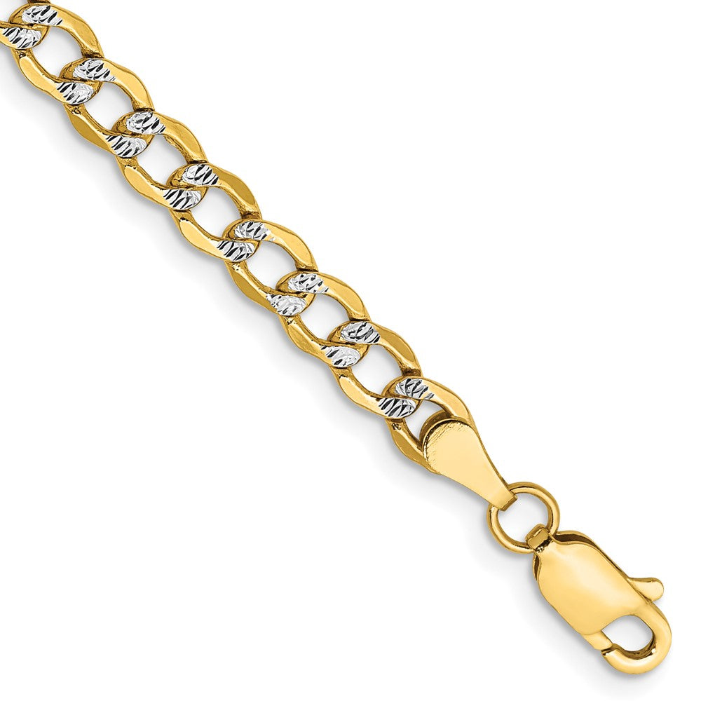 14K 8 inch 4.3mm Semi-Solid with Rhodium Pav Curb with Lobster Clasp Bracelet