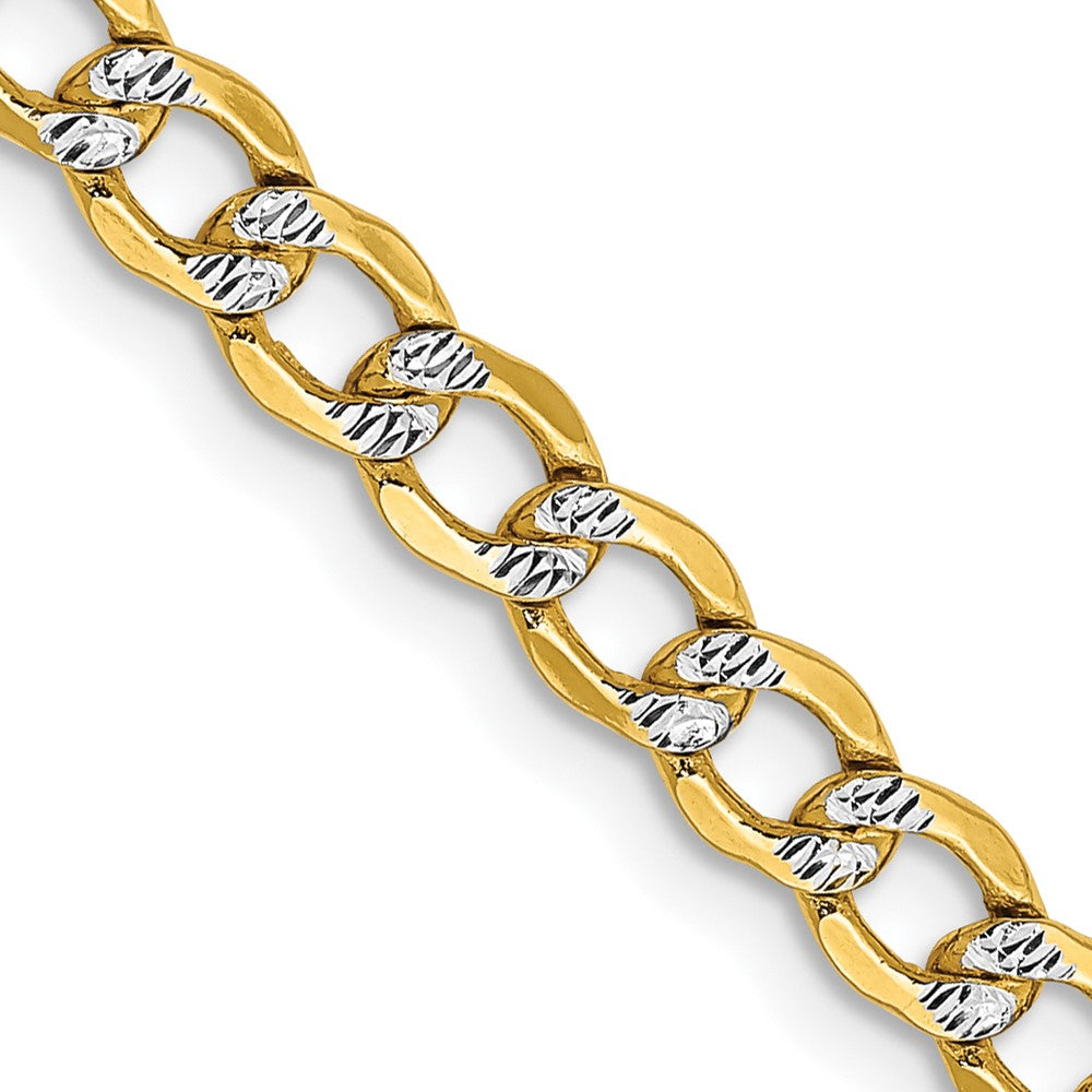 14K 24 inch 4.3mm Semi-Solid with Rhodium Pav Curb with Lobster Clasp Chain