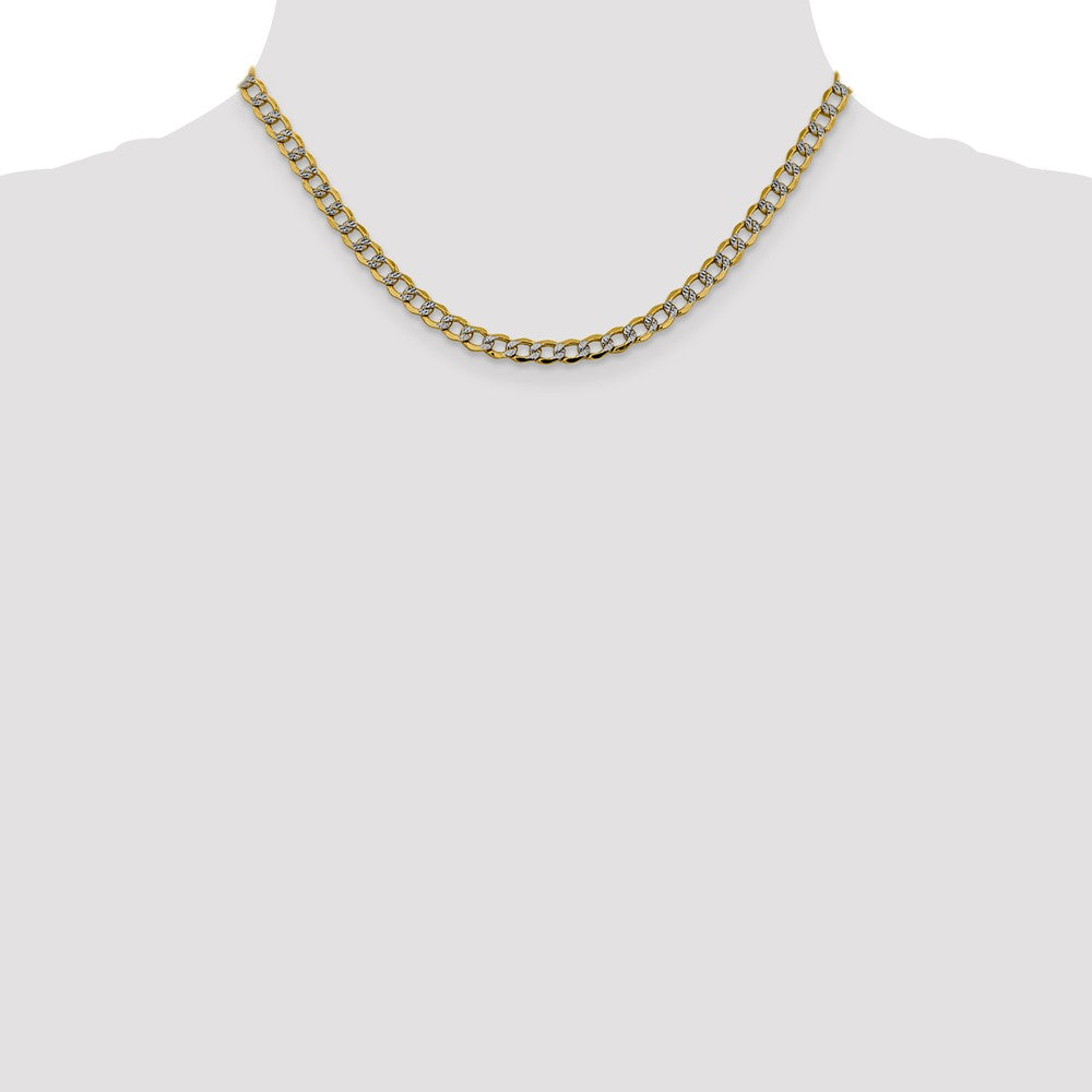 14K 16 inch 5.2mm Semi-Solid with Rhodium Pav Curb with Lobster Clasp Chain