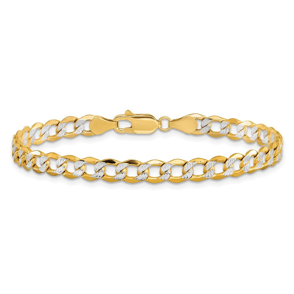 14K 8 inch 5.2mm Semi-Solid with Rhodium Pav Curb with Lobster Clasp Bracelet