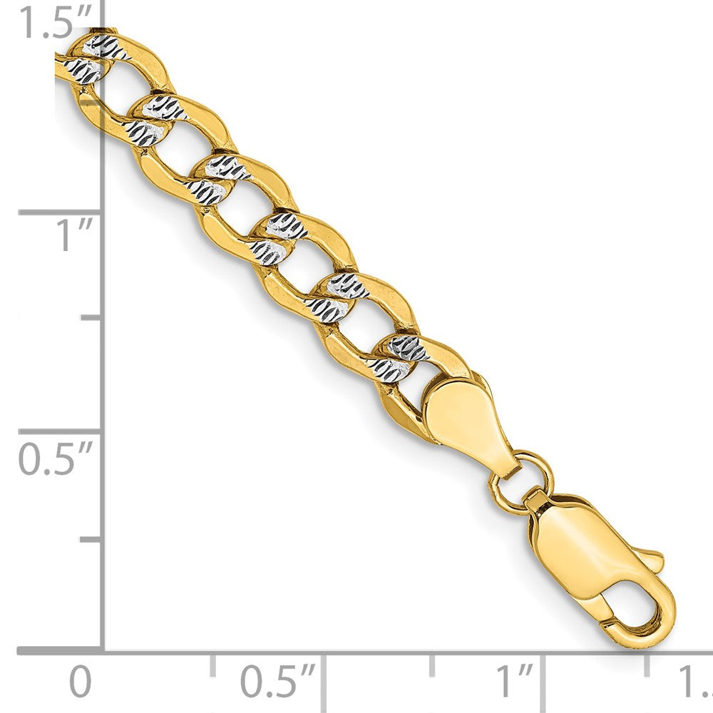 14K 7 inch 5.2mm Semi-Solid with Rhodium Pav Curb with Lobster Clasp Bracelet