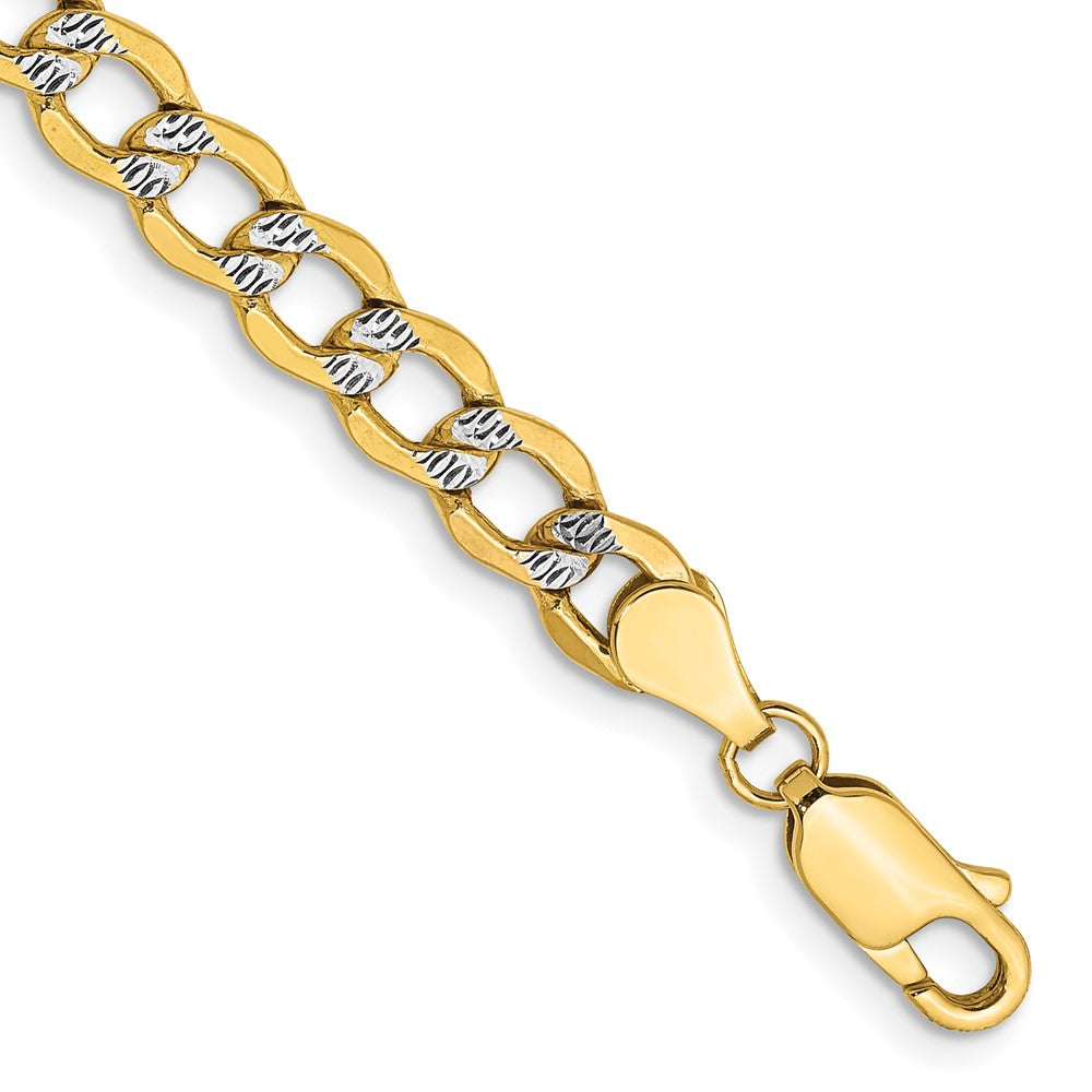 14K 8 inch 5.2mm Semi-Solid with Rhodium Pav Curb with Lobster Clasp Bracelet