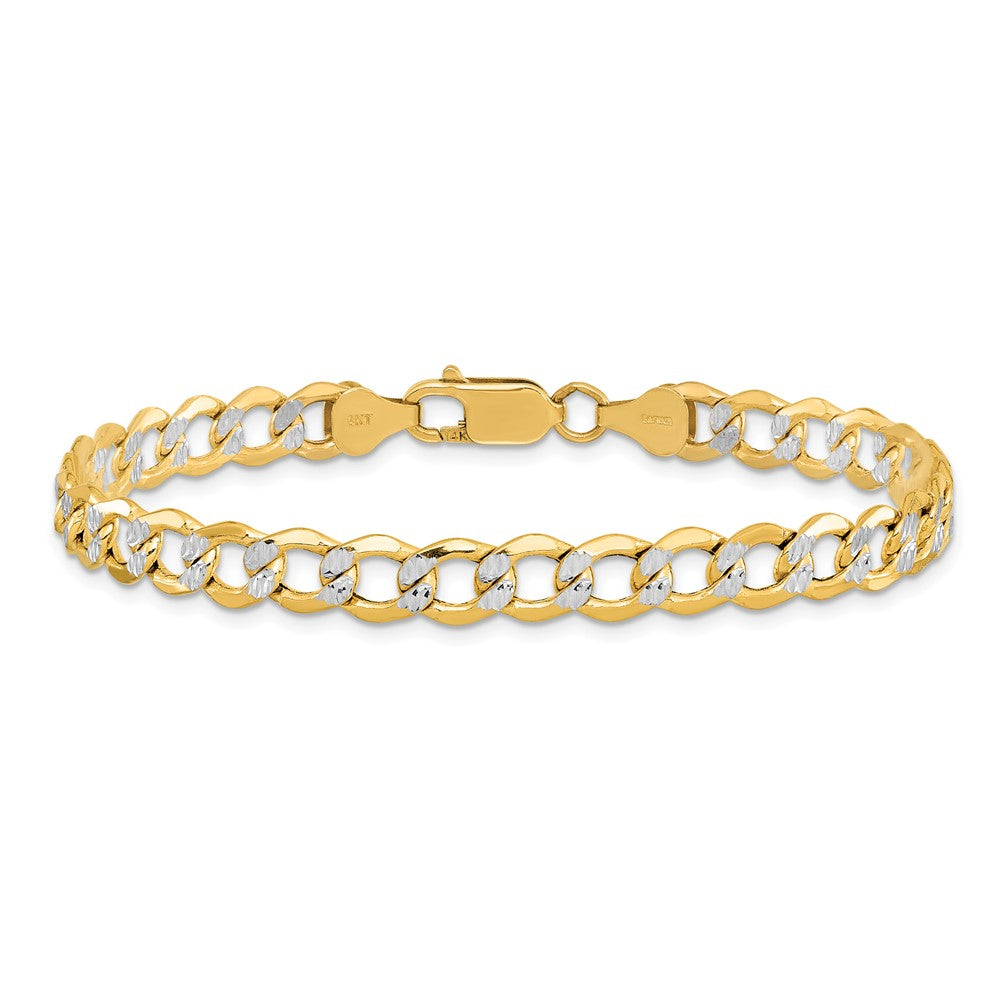 14K 8 inch 6.75mm Semi-Solid with Rhodium Pav Curb with Lobster Clasp Bracelet