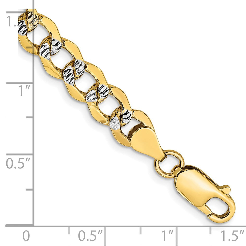 14K 8 inch 6.75mm Semi-Solid with Rhodium Pav Curb with Lobster Clasp Bracelet