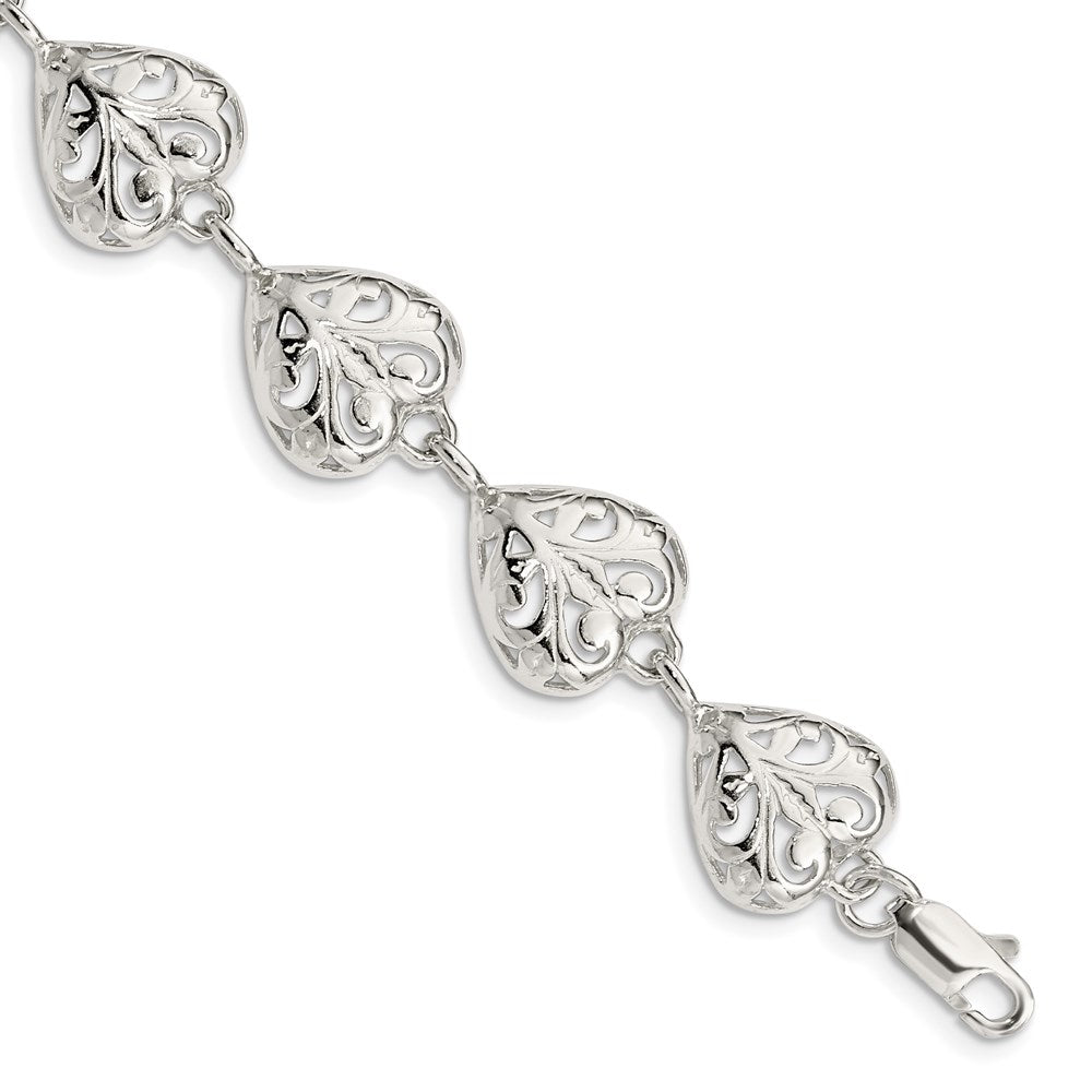 Casted;Polished;Open back;Lobster;Sterling silver;Heart