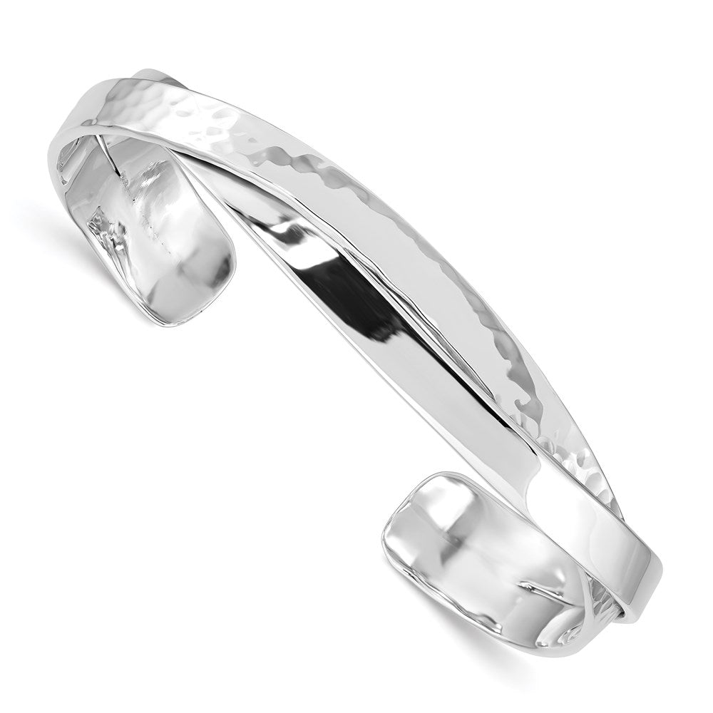 Polished;Sterling silver;Cuff;Hammered;Rhodium-plated