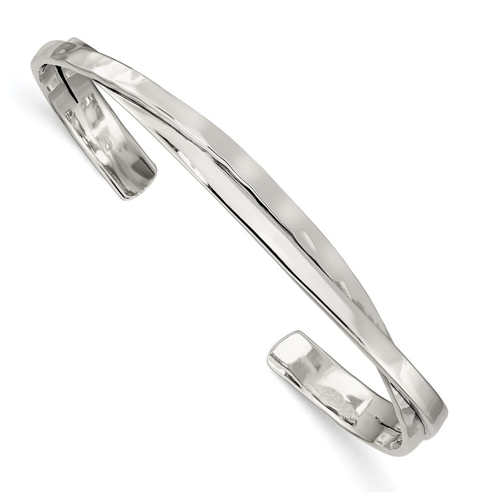 Polished;Sterling silver;Cuff;Hammered