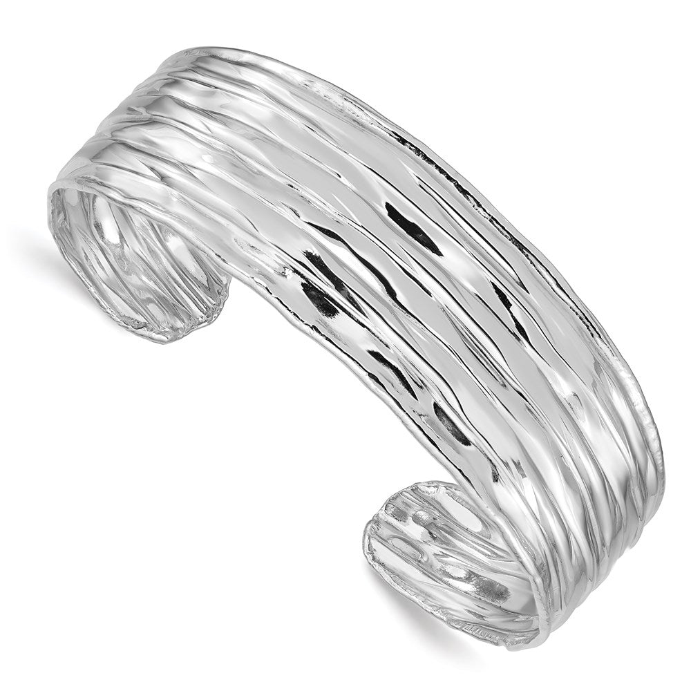 Polished;Sterling silver;Cuff;Textured