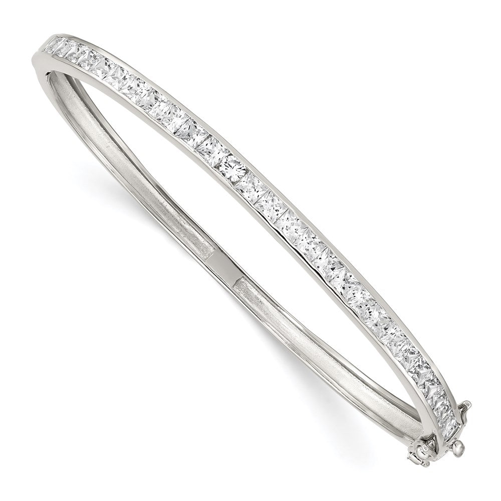 Polished;Hinged;Sterling silver;Safety bar;CZ;Box catch