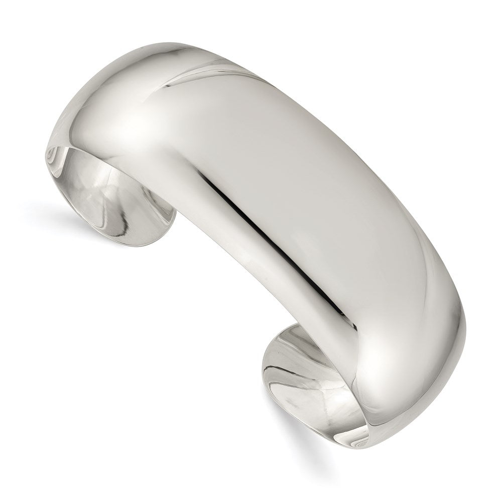Solid;Polished;Open back;Engravable;Sterling silver;Cuff