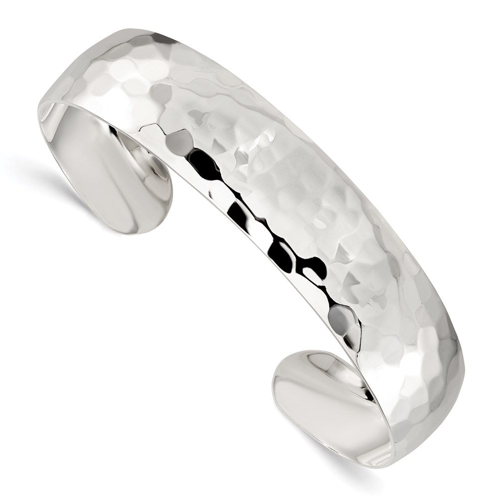 Polished;Open back;Sterling silver;Cuff;Hammered