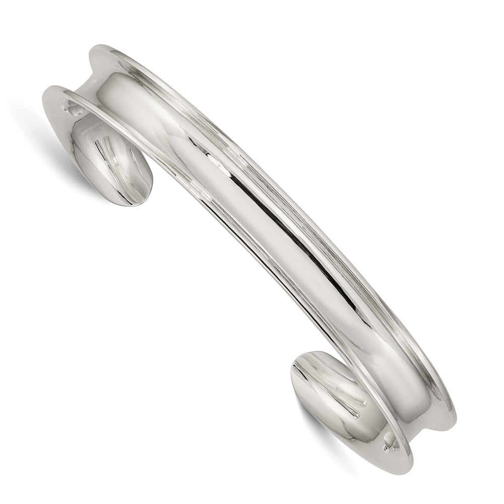 Solid;Polished;Engravable;Sterling silver;Cuff;Concave