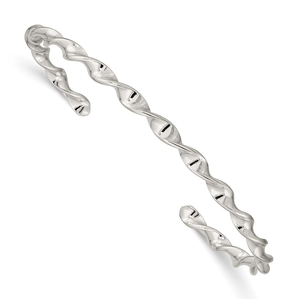 Solid;Polished;Sterling silver;Cuff;Flexible;Twisted
