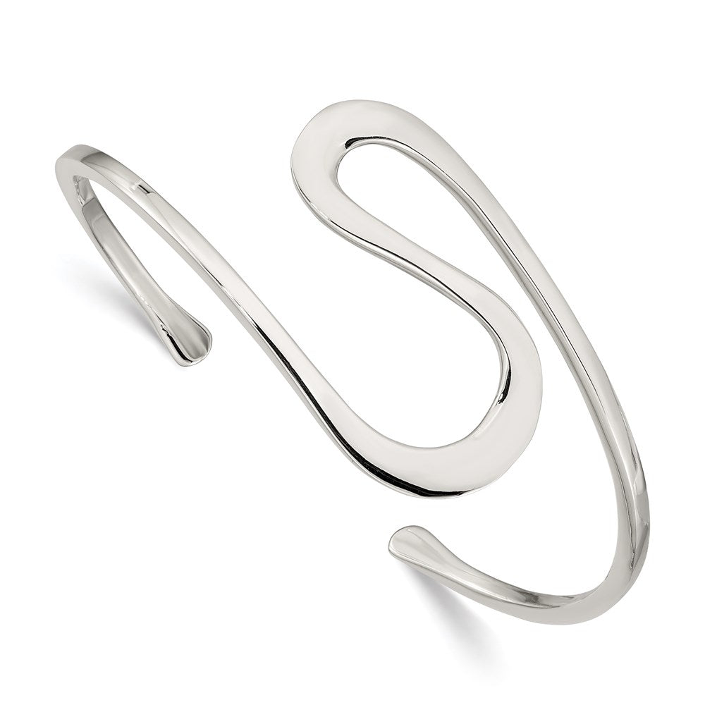 Solid;Polished;Flat back;Sterling silver;Cuff;Flexible