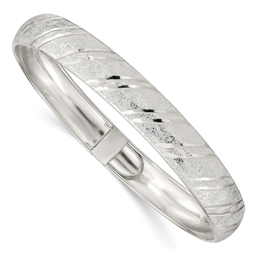 Polished;Open back;Sterling silver;Safety clasp;Flexible;Textured;Diamond Cut