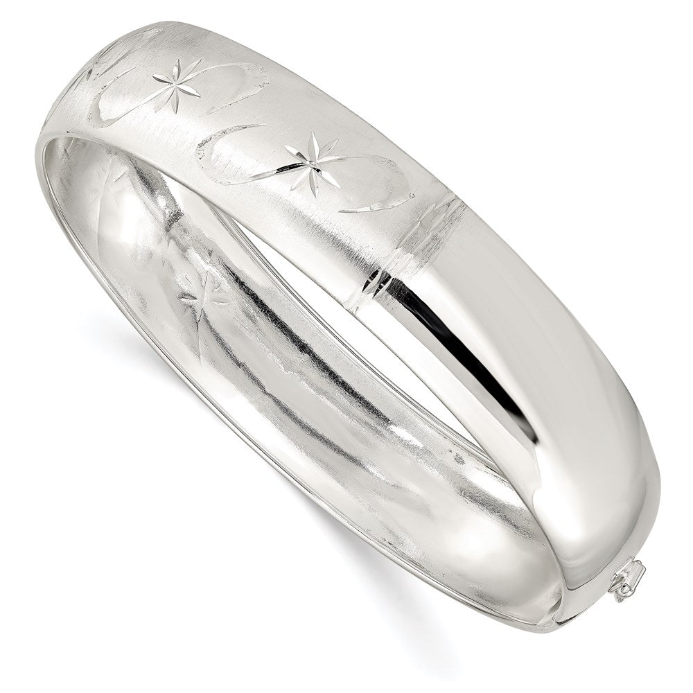 Solid;Polished;Sterling silver;Slip on;Laser-cut;Textured;Adjustable;Diamond Cut