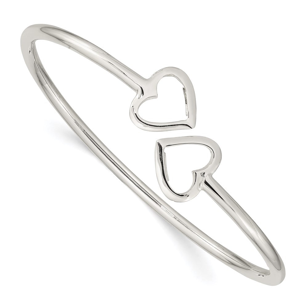 Polished;Hollow;Sterling silver;Cuff;Flexible;Heart