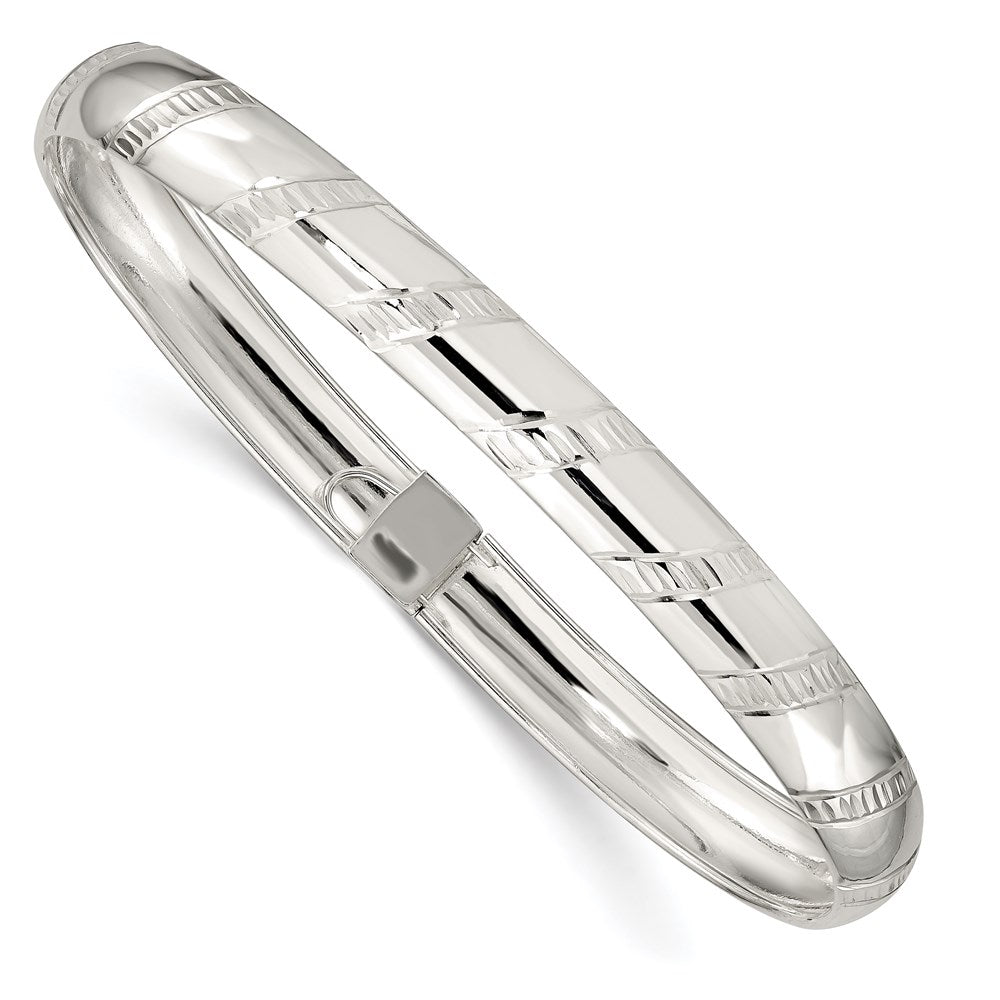 Diamond-cut;Polished;Open back;Sterling silver;Safety clasp;Box catch;Flexible
