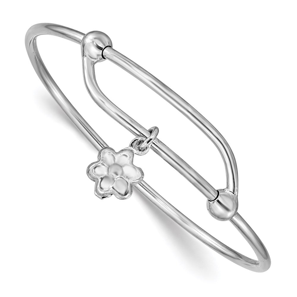Polished;Sterling silver;Rhodium-plated;Adjustable;Flower