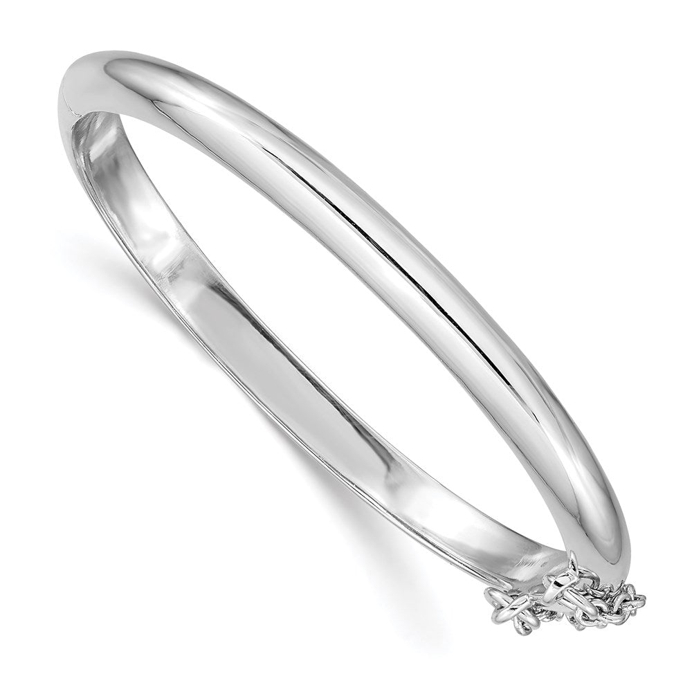 Polished;Flat back;Hinged;Engravable;Sterling silver;Safety clasp;Rhodium-plated