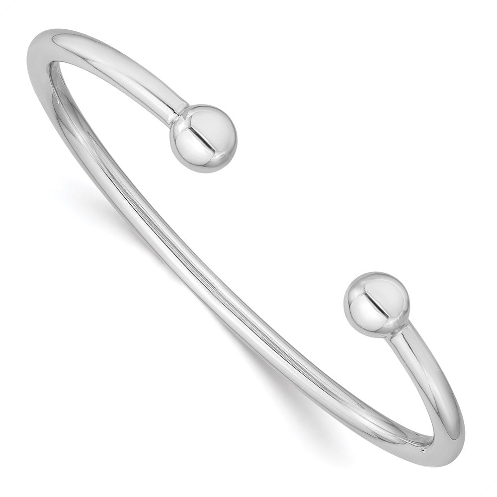 Polished;Sterling silver;Cuff;Round edge;Rhodium-plated