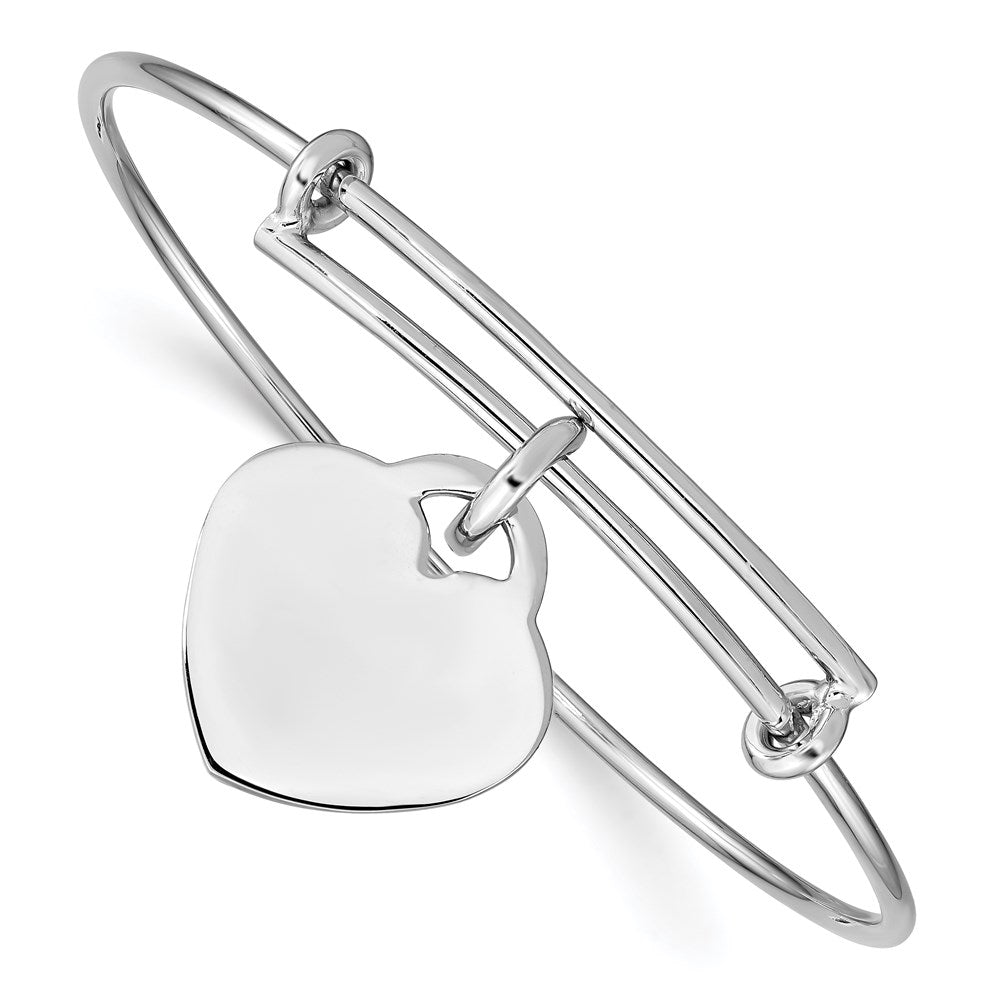 Polished;Engravable;Sterling silver;Dangle;Rhodium-plated;Heart