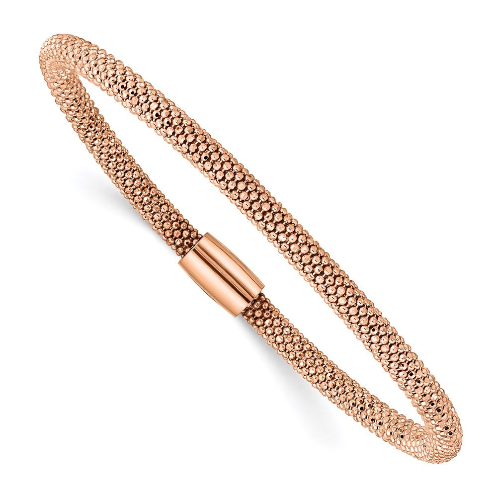 Polished;Sterling silver;Mesh;Rose-tone;Magnetic Clasp