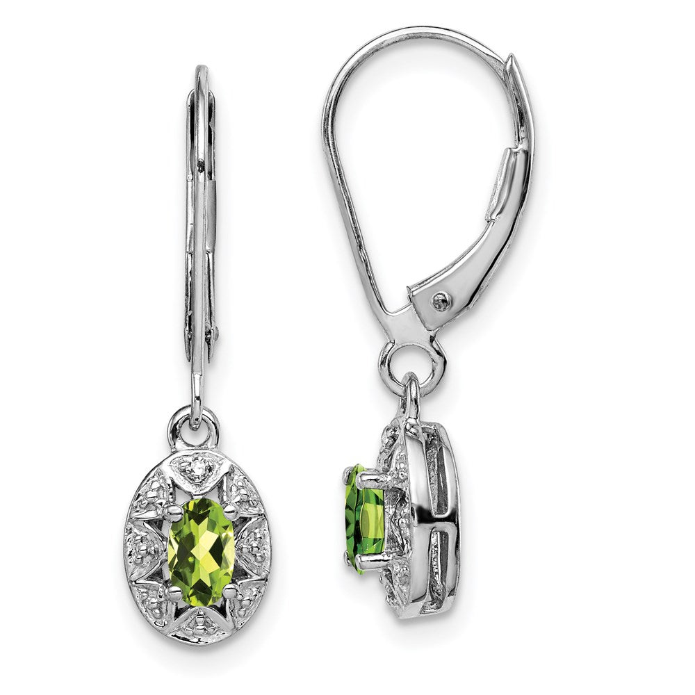 Polished;Leverback;Sterling silver;Diamond;Peridot;Dangle;Rhodium-plated