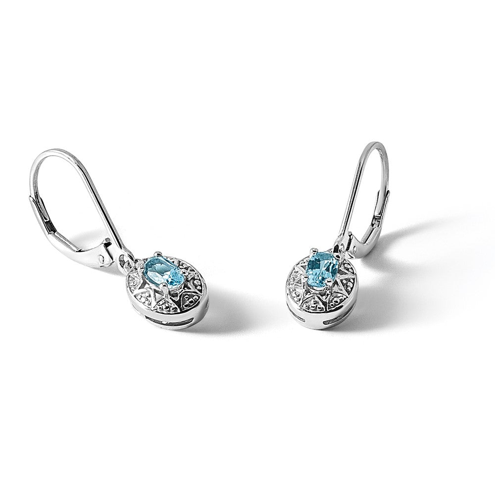 Sterling Silver Rhodium-plated Diam. & Blue Topaz Earrings